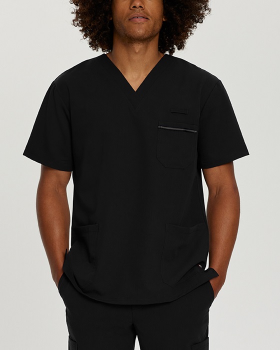 white_cross_scrubs_detailed_chest_pocket_v_neck_top_color_black_main_001_jpg طقم وايت كروس رجالي اسود - الصورة 1